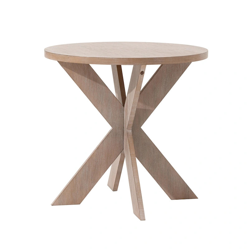 Table d'appoint ronde avec pieds entrecroisés et finition gris vintage