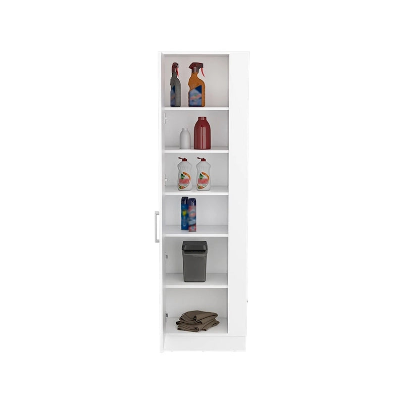 Armoire de rangement 6 étagères, hauteur 72 po, avec penderie à balais - blanche