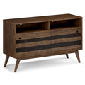 Meuble TV/multimédia en bois d'acacia massif – Style Mid-Century, 137 cm de large avec rangements