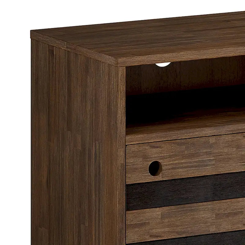 Meuble TV/multimédia en bois d'acacia massif – Style Mid-Century, 137 cm de large avec rangements