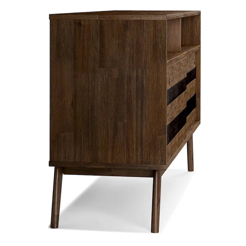 Meuble TV/multimédia en bois d'acacia massif – Style Mid-Century, 137 cm de large avec rangements