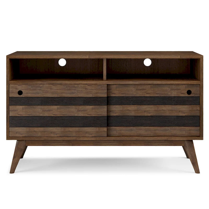 Meuble TV/multimédia en bois d'acacia massif – Style Mid-Century, 137 cm de large avec rangements