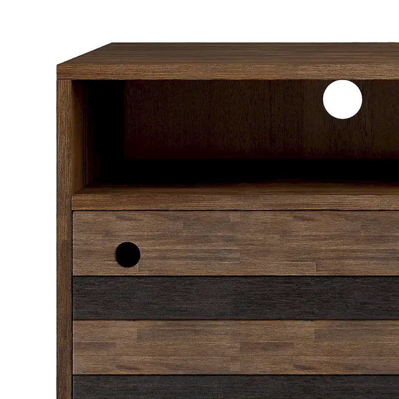 Meuble TV/multimédia en bois d'acacia massif – Style Mid-Century, 137 cm de large avec rangements