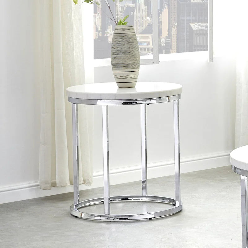 Steve Silver Eden White Marble Top Round Side Table