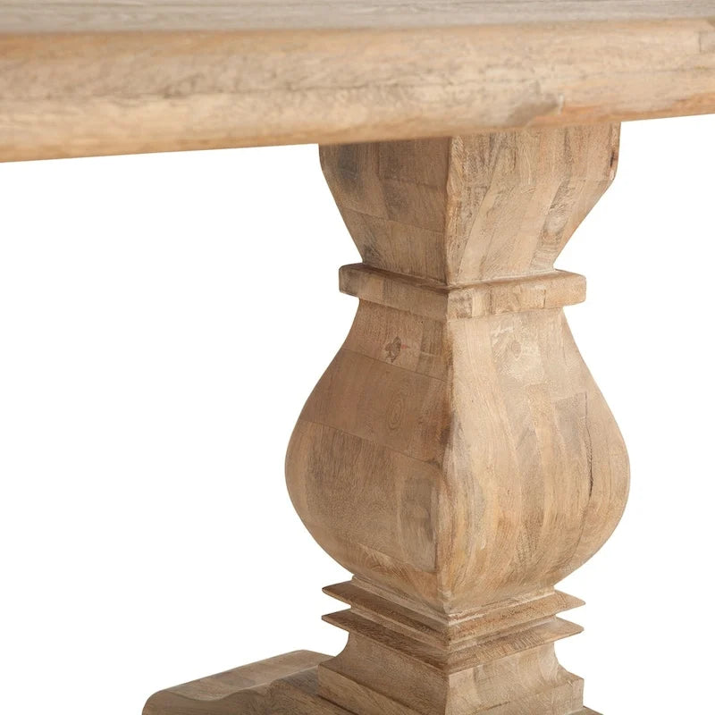 Table de salle à manger rectangulaire en bois de manguier massif avec piètements sculptés – 6 ou 8 places
