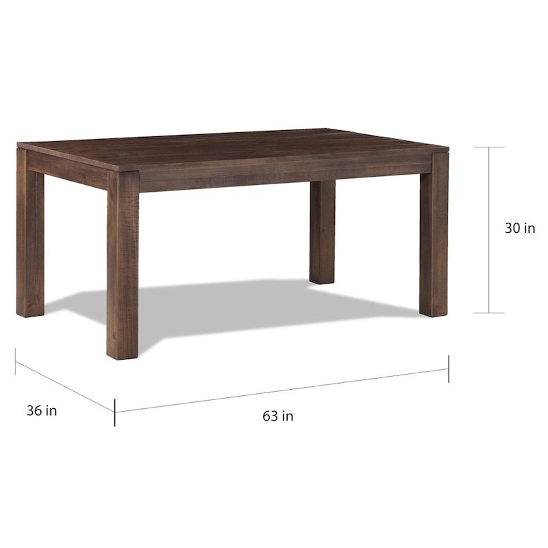 Table à manger rustique en pin massif de 63 po, 6 places, finition vieillie à la main