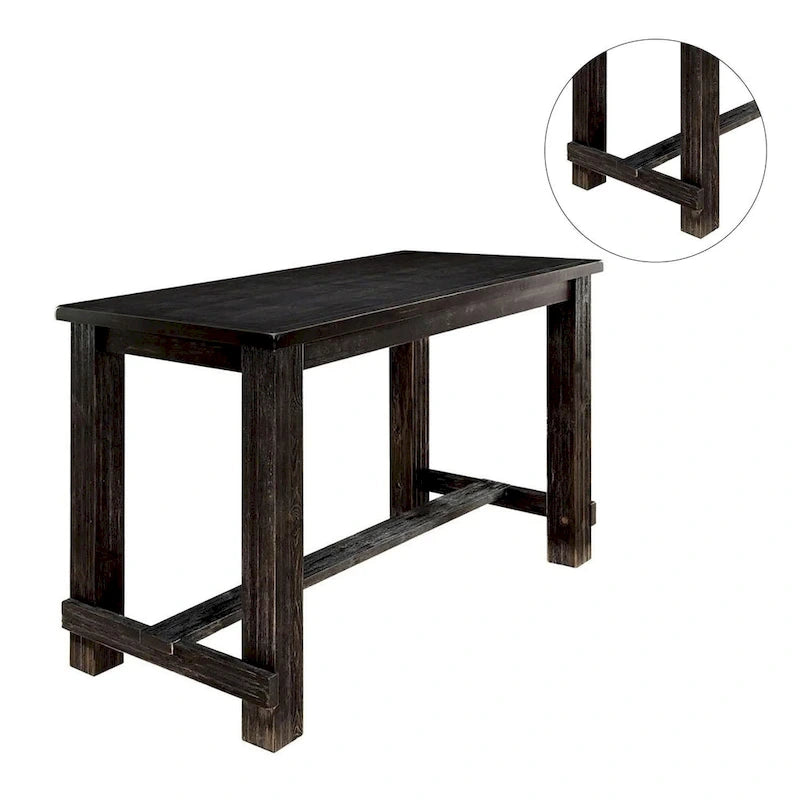 Table de bar rectangulaire rustique avec repose-pieds, finition bois vieilli