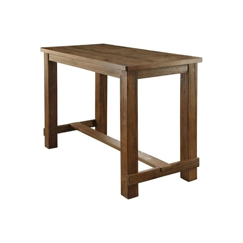 Table de bar rectangulaire rustique avec repose-pieds, finition bois vieilli