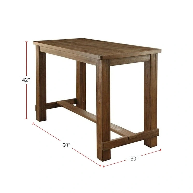 Table de bar rectangulaire rustique avec repose-pieds, finition bois vieilli