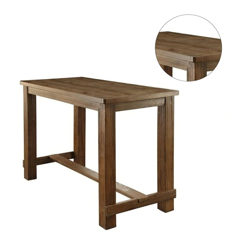 Table de bar rectangulaire rustique avec repose-pieds, finition bois vieilli