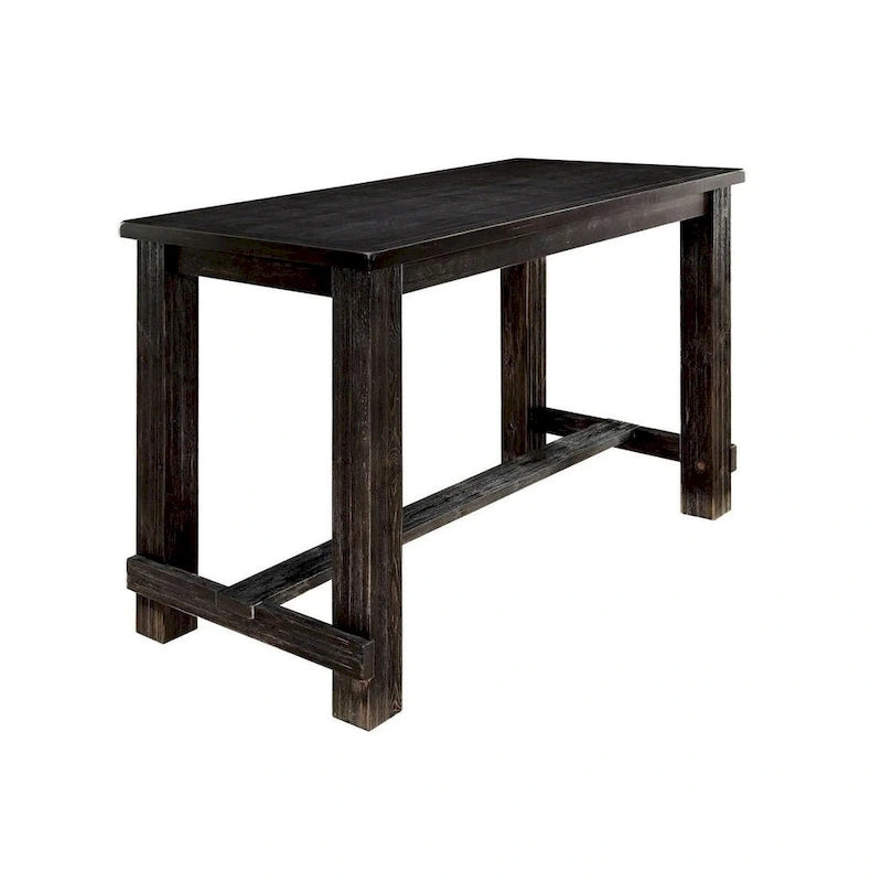Table de bar rectangulaire rustique avec repose-pieds, finition bois vieilli
