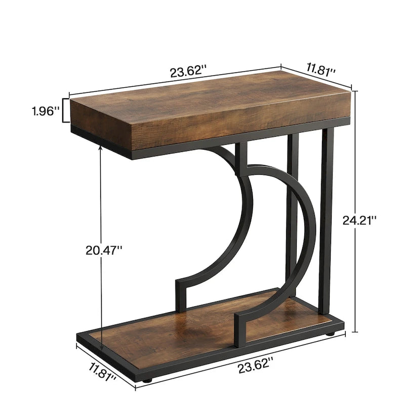 Table d'appoint en forme de C en faux marbre avec cadre en métal doré