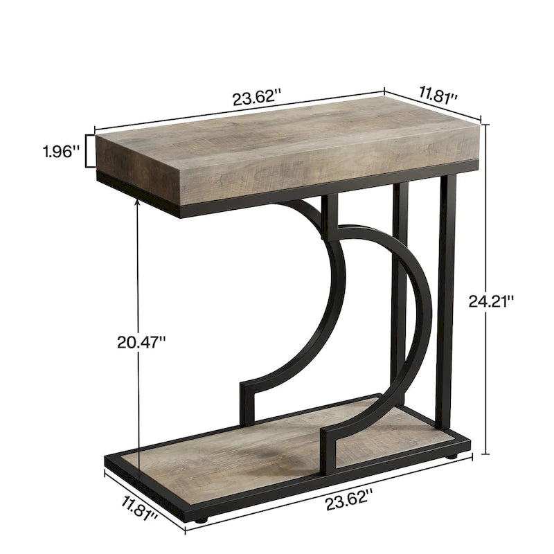Table d'appoint en forme de C en faux marbre avec cadre en métal doré