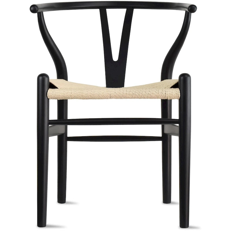 Chaise de salle à manger en bois massif et corde de papier tressée à dossier en Y