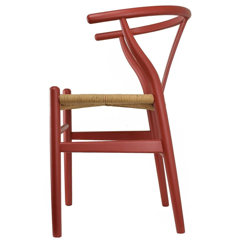 Chaise de salle à manger en bois massif et corde de papier tressée à dossier en Y