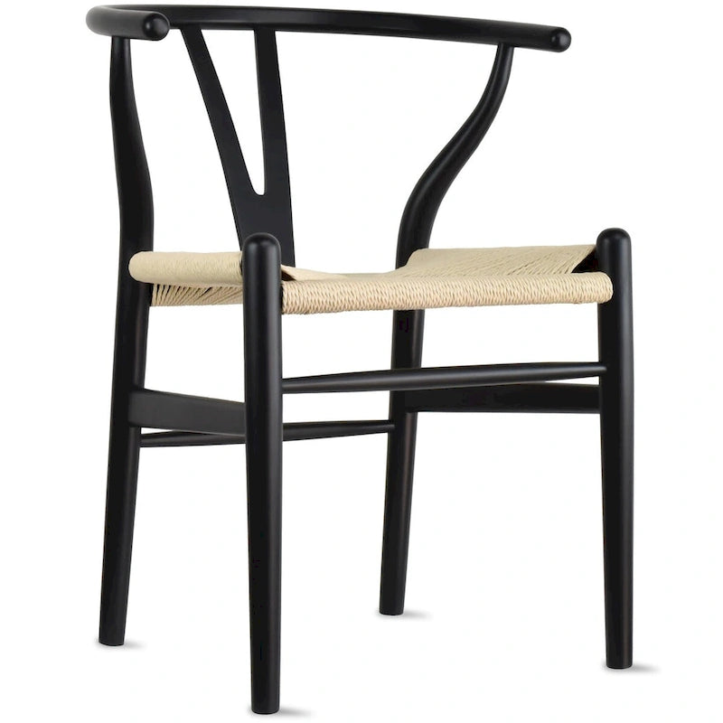 Chaise de salle à manger en bois massif et corde de papier tressée à dossier en Y
