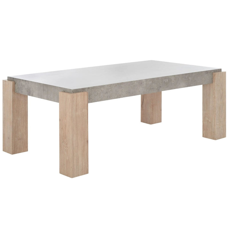 Table basse moderne avec plateau imitation béton et pieds colonnes