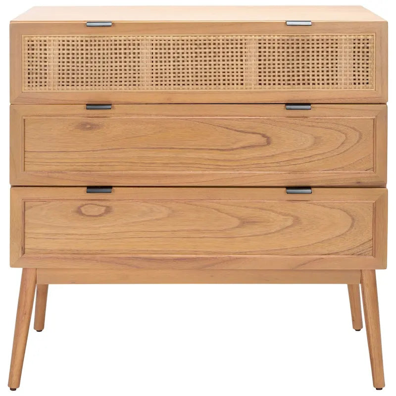 Commode d'appoint en rotin à 3 tiroirs, style Mid-Century