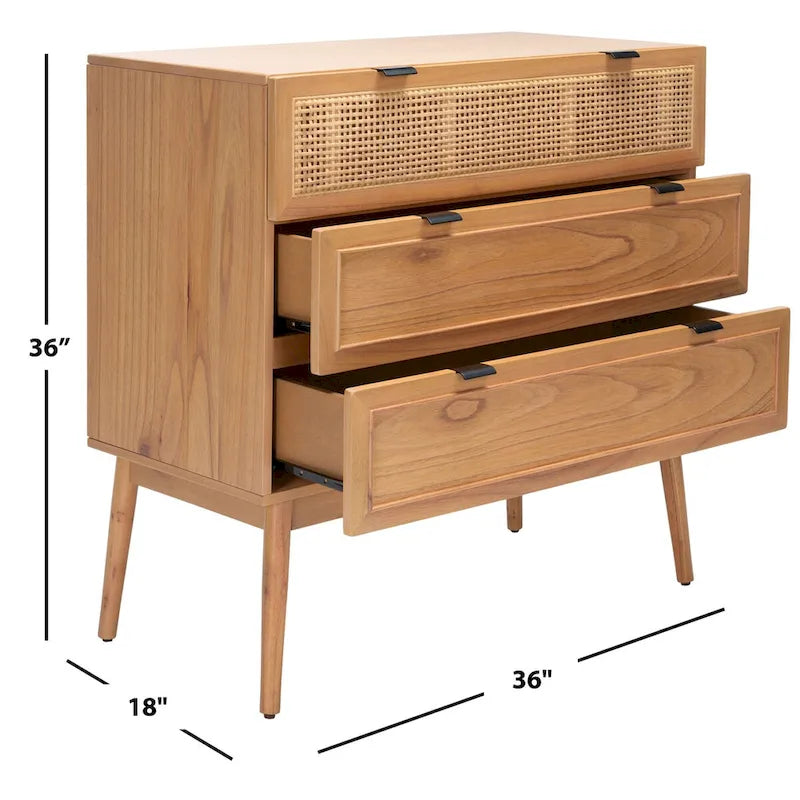 Commode d'appoint en rotin à 3 tiroirs, style Mid-Century