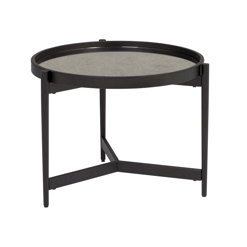 Table d'appoint ronde moderne avec cadre en métal noir et plateau en verre