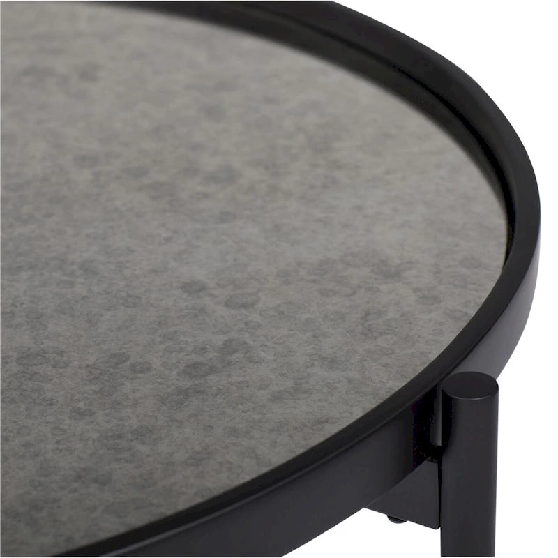Table d'appoint ronde moderne avec cadre en métal noir et plateau en verre