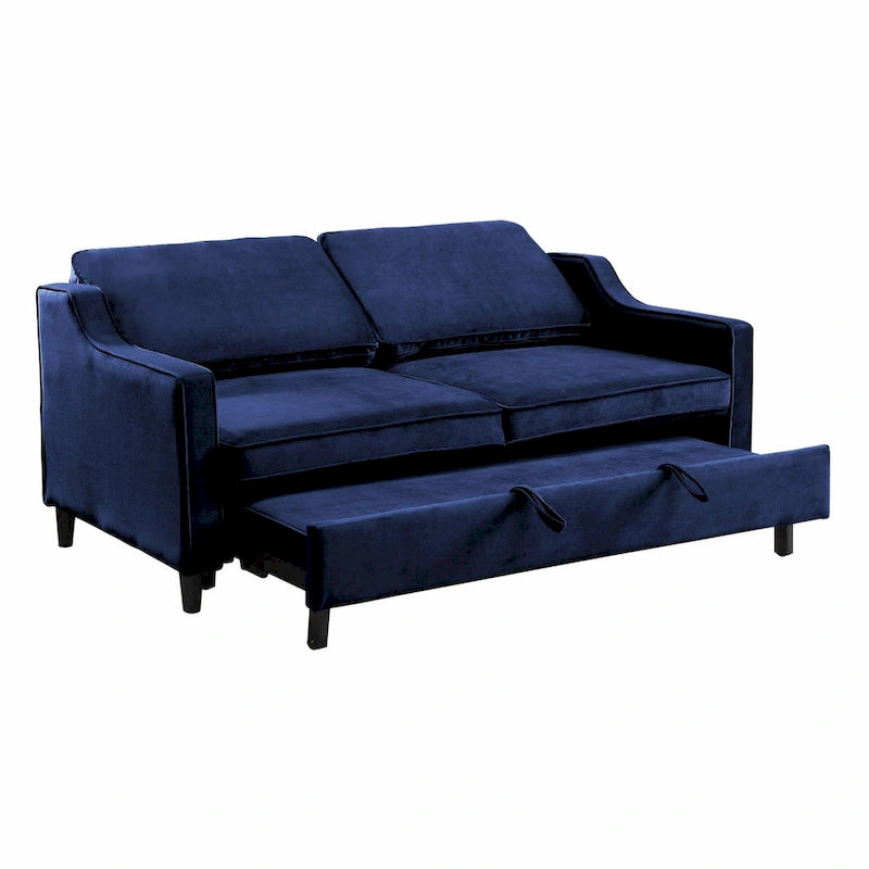 Canapé-lit convertible 72 po avec lit gigogne – Velours bleu marine