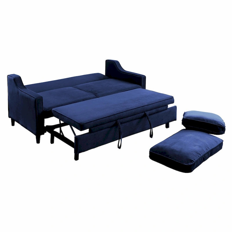 Canapé-lit convertible 72 po avec lit gigogne – Velours bleu marine