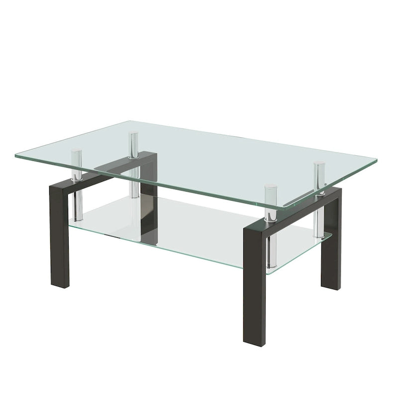 Table basse moderne à 2 niveaux en verre trempé – Design bord cascade