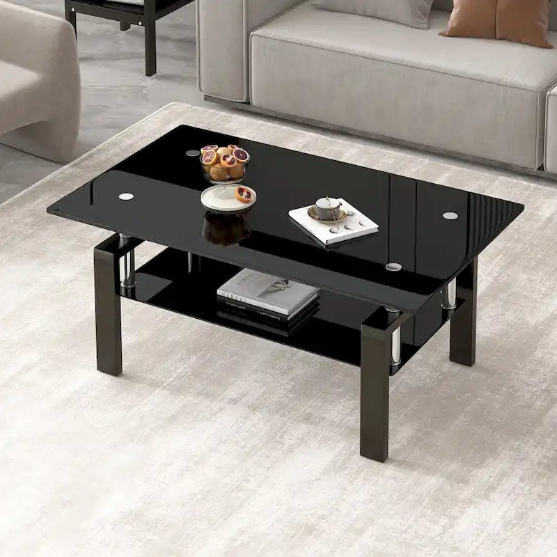 Table basse moderne à 2 niveaux en verre trempé – Design bord cascade