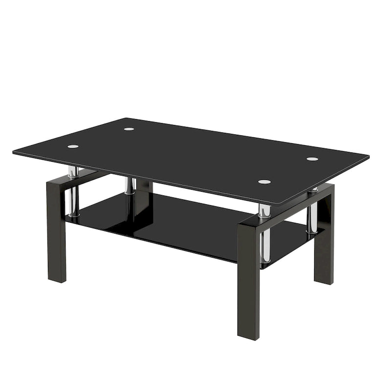 Table basse moderne à 2 niveaux en verre trempé – Design bord cascade