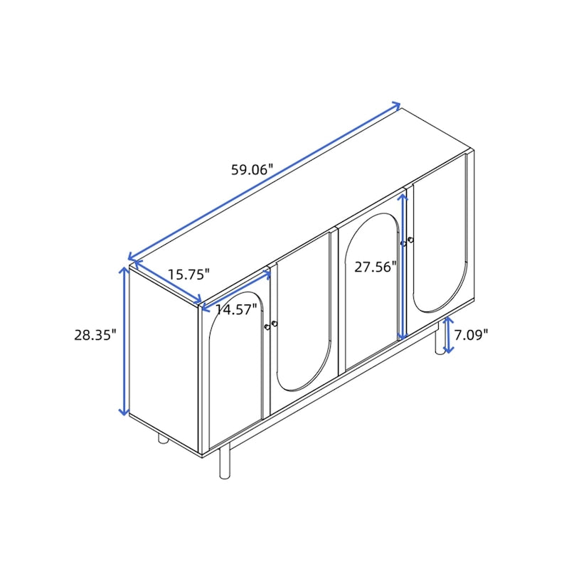 Armoire de rangement à 4 portes avec pieds en pin et étagère réglable