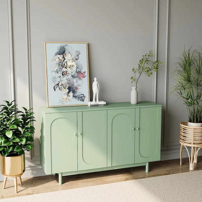 Armoire de rangement à 4 portes avec pieds en pin et étagère réglable