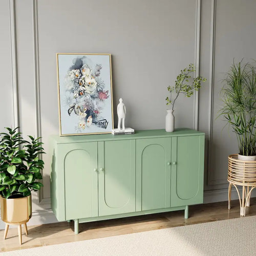 Armoire de rangement à 4 portes avec pieds en pin et étagère réglable