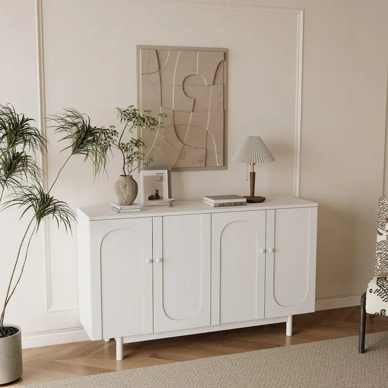 Armoire de rangement à 4 portes avec pieds en pin et étagère réglable