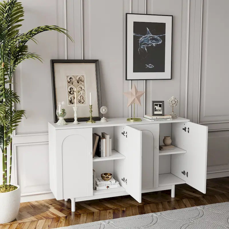 Armoire de rangement à 4 portes avec pieds en pin et étagère réglable