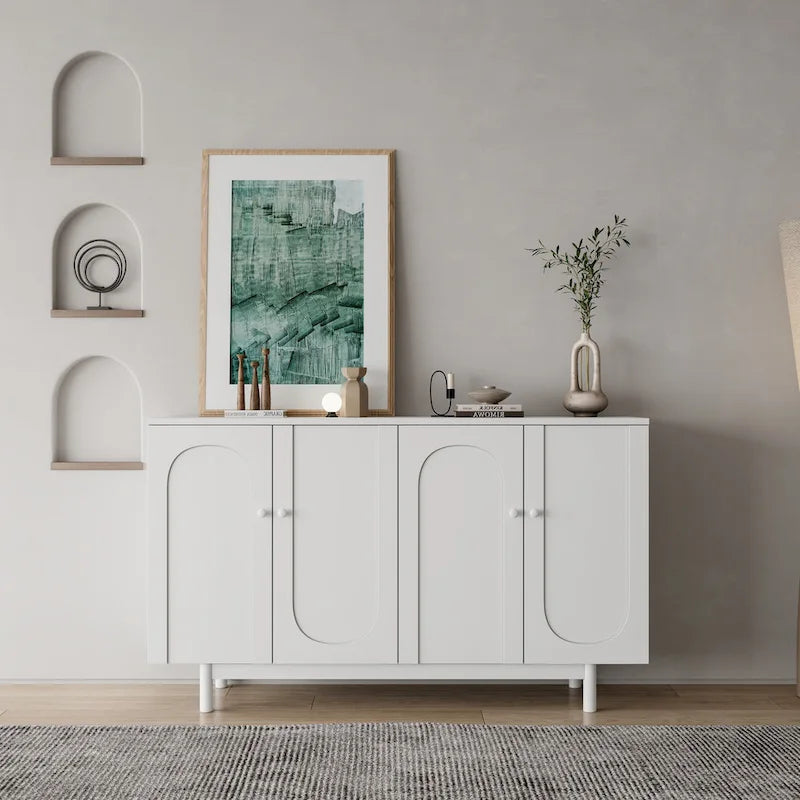Armoire de rangement à 4 portes avec pieds en pin et étagère réglable