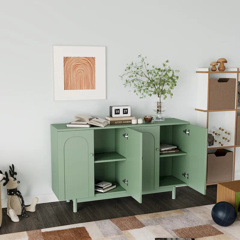 Armoire de rangement à 4 portes avec pieds en pin et étagère réglable