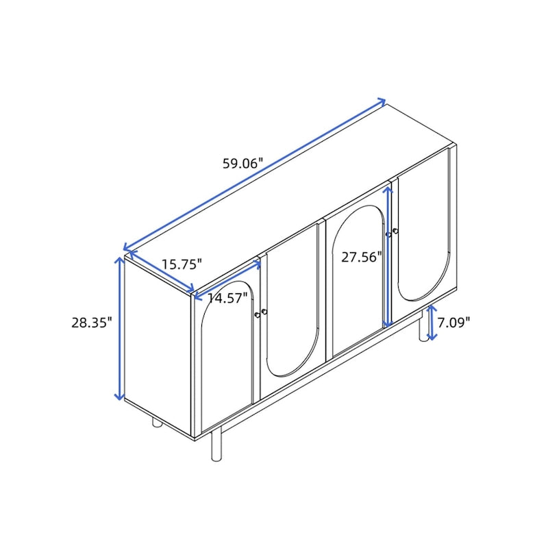 Armoire de rangement à 4 portes avec pieds en pin et étagère réglable