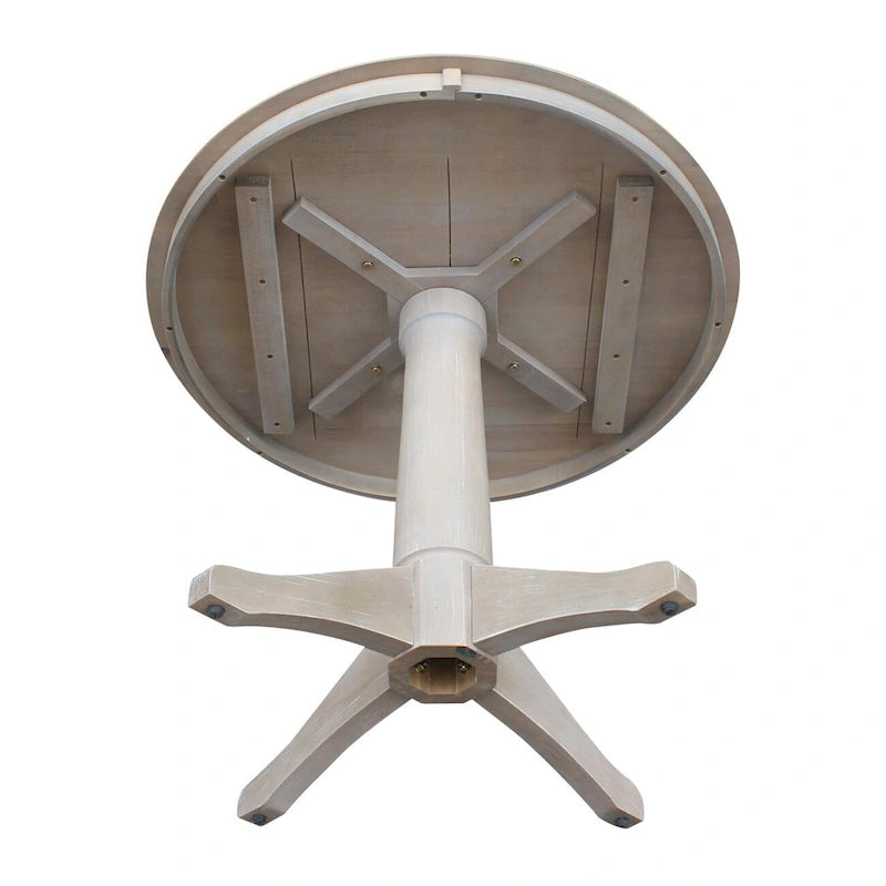 Table piédestal ronde en bois massif – Gris taupe délavé