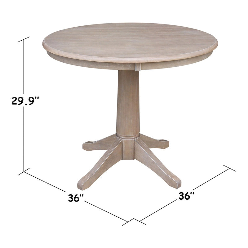Table piédestal ronde en bois massif – Gris taupe délavé