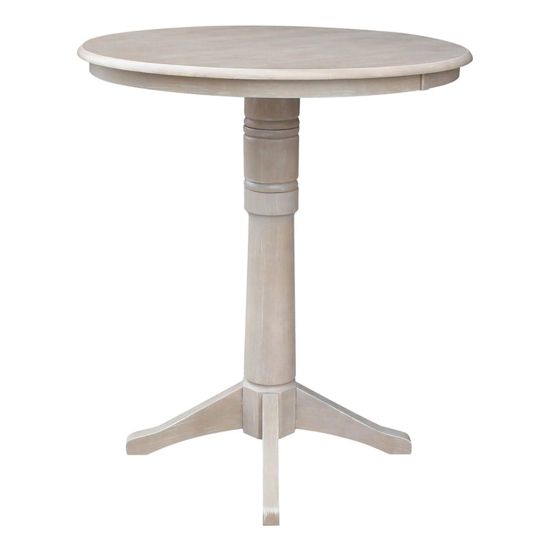 Table piédestal ronde en bois massif – Gris taupe délavé