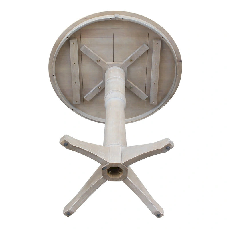 Table piédestal ronde en bois massif – Gris taupe délavé