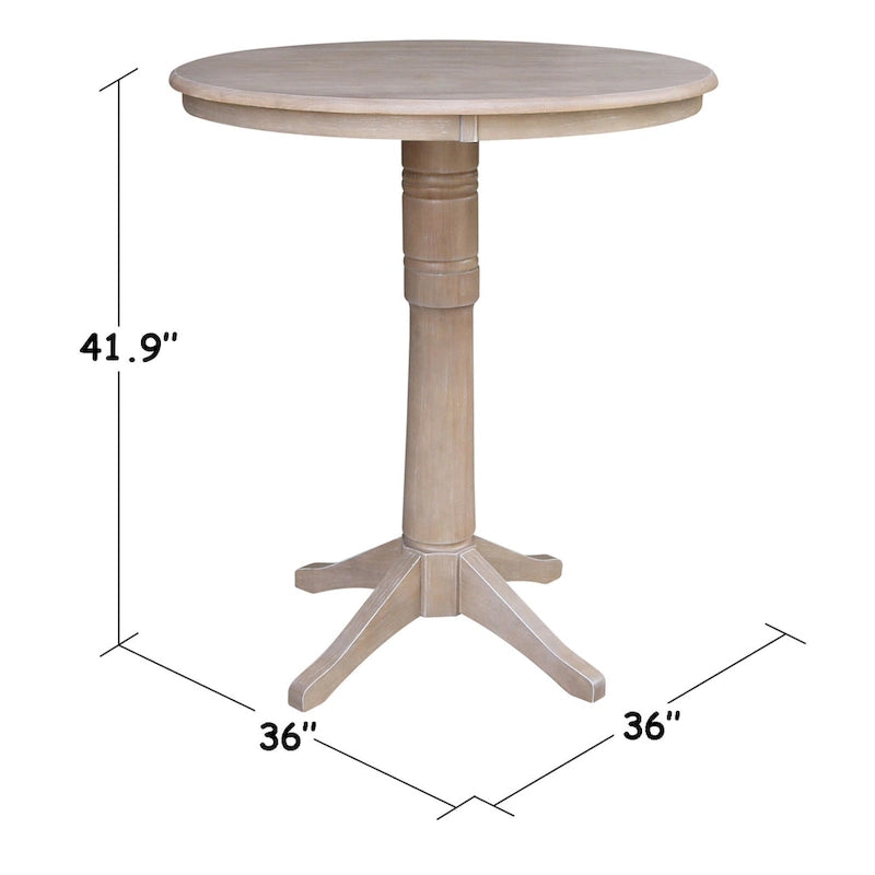 Table piédestal ronde en bois massif – Gris taupe délavé