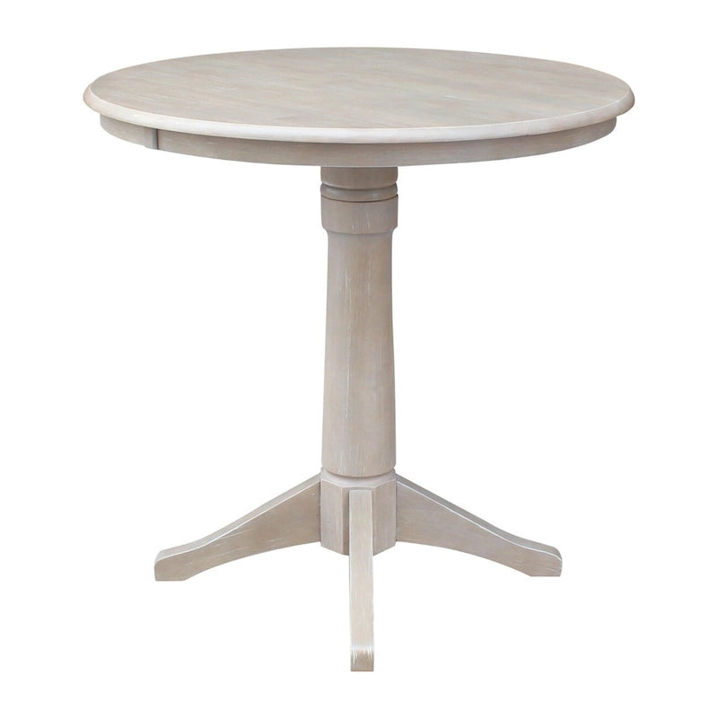 Table piédestal ronde en bois massif – Gris taupe délavé