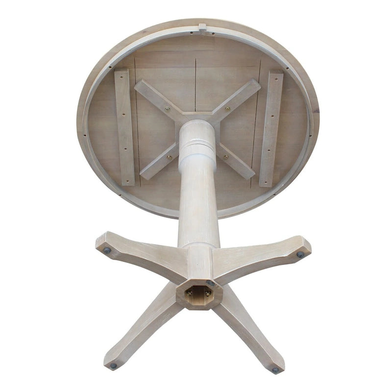 Table piédestal ronde en bois massif – Gris taupe délavé