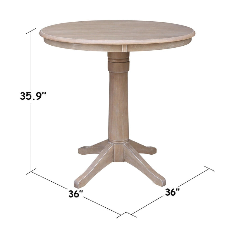 Table piédestal ronde en bois massif – Gris taupe délavé