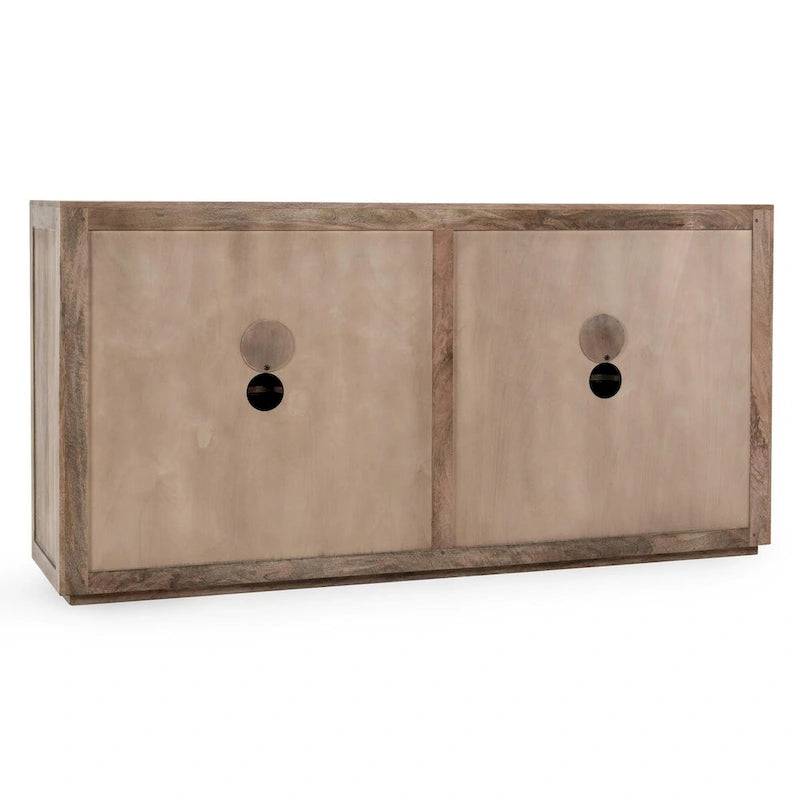 Buffet en bois de manguier avec panneaux de porte en cannage couleur taupe