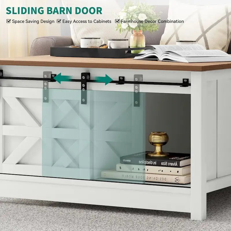 Table basse de ferme carrée avec rangement à porte coulissante – 80 cm