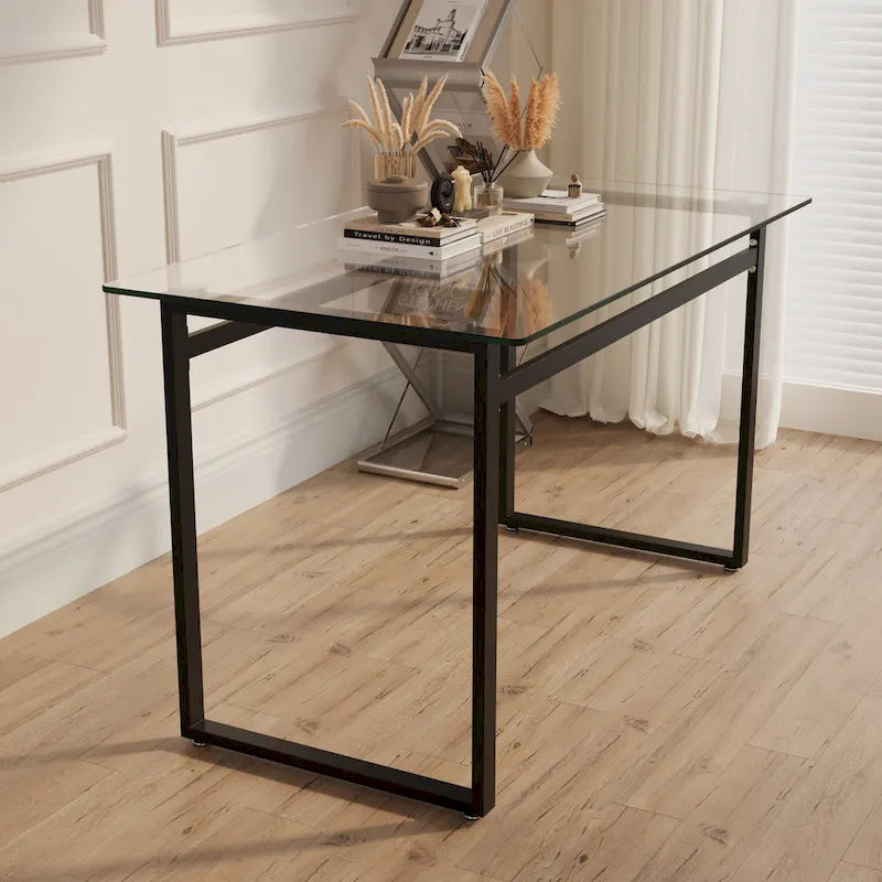 Table de salle à manger en verre trempé avec pieds en métal