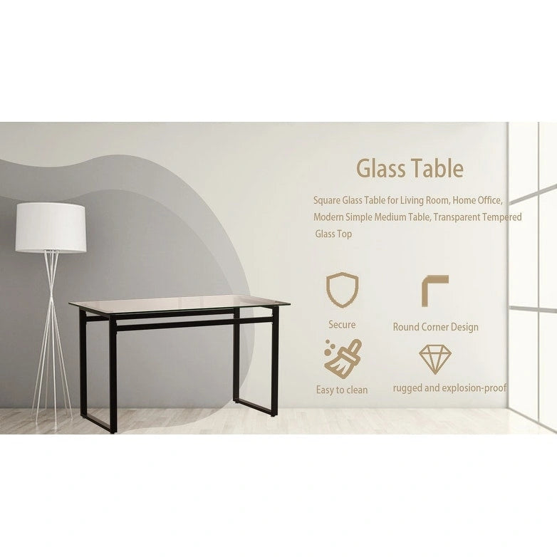 Table de salle à manger en verre trempé avec pieds en métal